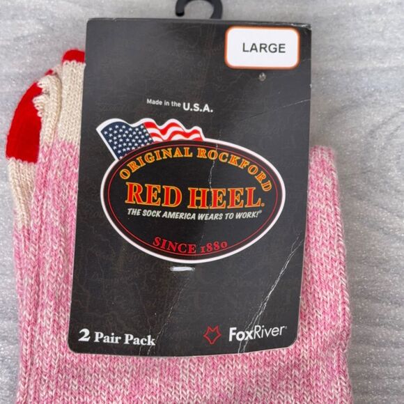 Two Pairs PINK Rockford Red Heel Socks LARGE Sock Monkey USA Fox River Mills NEW - Picture 3 of 4